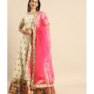 white net chaniya choli semi stitched lehenga