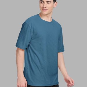 men cotton blend oversized fit self design t shirt ( beige )