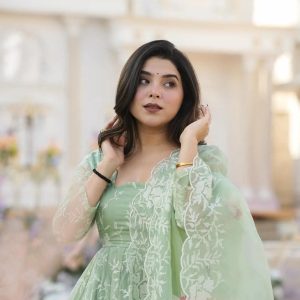 estela georgette embroidered kurti with pants women's stitched salwar suit orange ( pack of 1 )