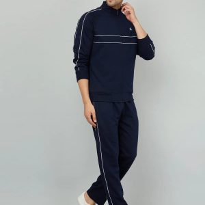 navy blue fleece regular fit men's tracksuit ( pack of 1 )
